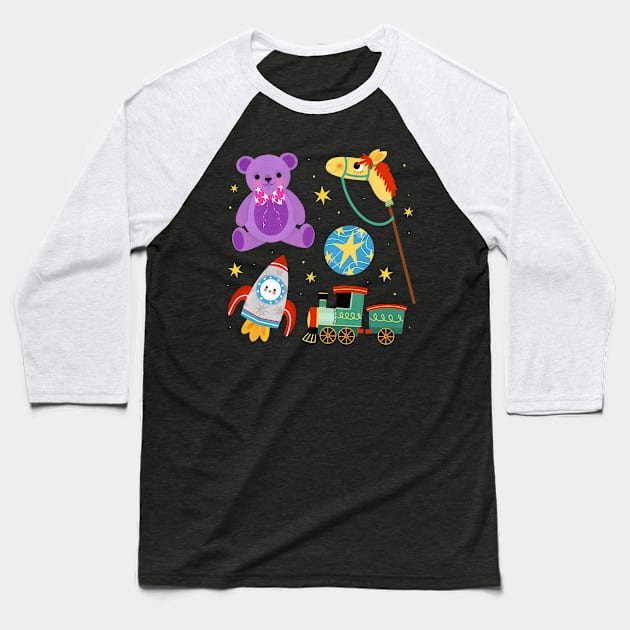 Christmas toys hand drawn Baseball T-Shirt by Mako Design 